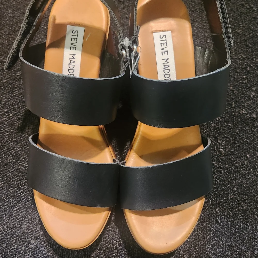 Steve Madden Marena Slingback Platform (Size 37/US 7) Black and wood - Picture 5 of 6